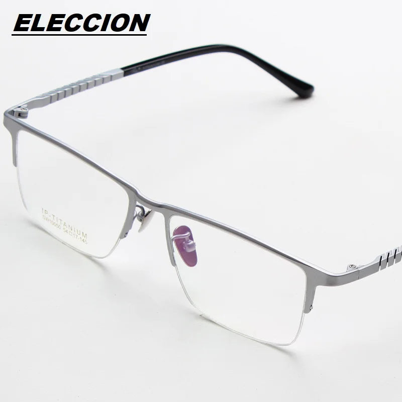 Eleccion Unisex Semi Rim Square Titanium Eyeglasses 14450 Semi Rim Eleccion Matte Silver