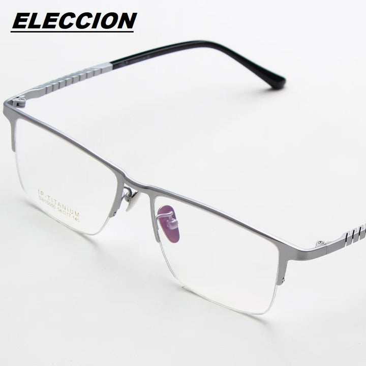 Eleccion Unisex Semi Rim Square Titanium Eyeglasses 14450 Semi Rim Eleccion Matte Silver