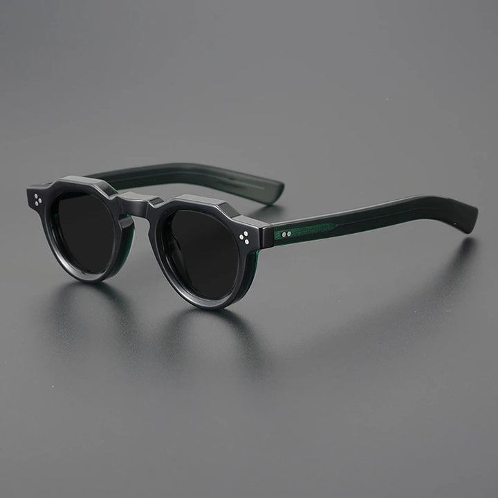 Gatenac Unisex Full Rim Flat Top Round Acetate Polarized Sunglasses M002 Sunglasses Gatenac Green Gray  