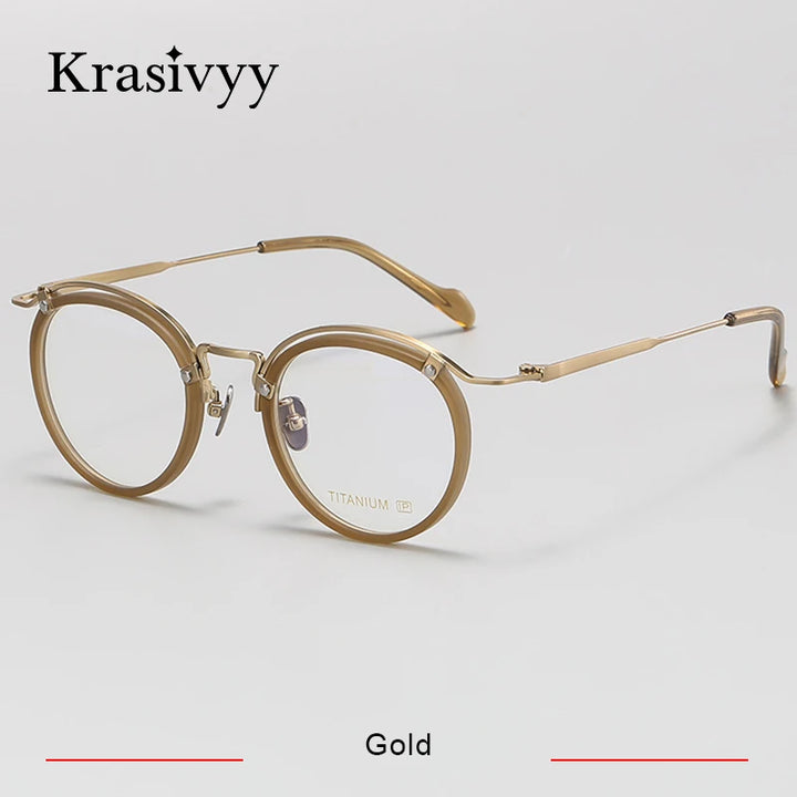 Krasivyy Unisex Full Rim Round Titanium Acetate Eyeglasses 710036