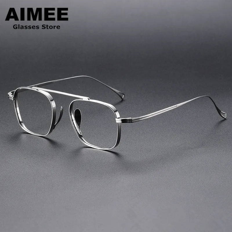 Aimee Unisex Full Rim Square Double Bridge Titanium Eyeglasses 9501 Full Rim Aimee Silver  