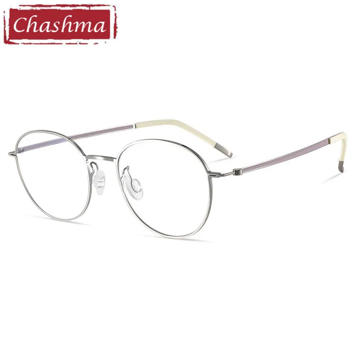 Chashma Ottica Women's Full Rim Round Titanium Eyeglasses 7240 Full Rim Chashma Ottica Silver  