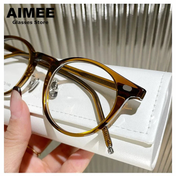 Aimee Unisex Full Rim Round Square Acetate Titanium Eyeglasses 19004
