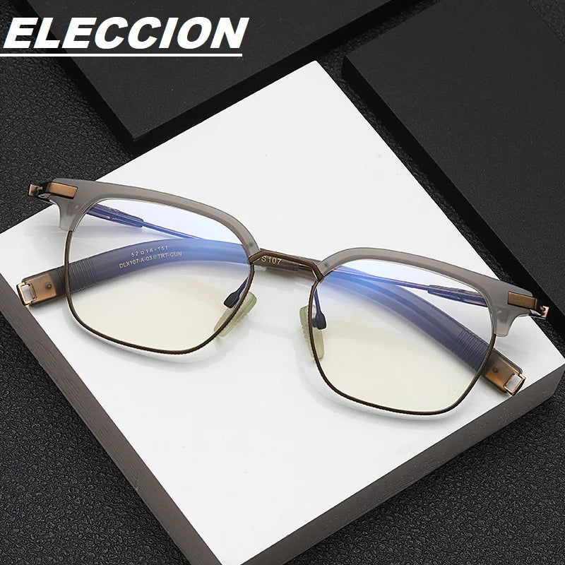 Eleccion Men's Full Rim Big Square Acetate Titanium Eyeglasses 4107