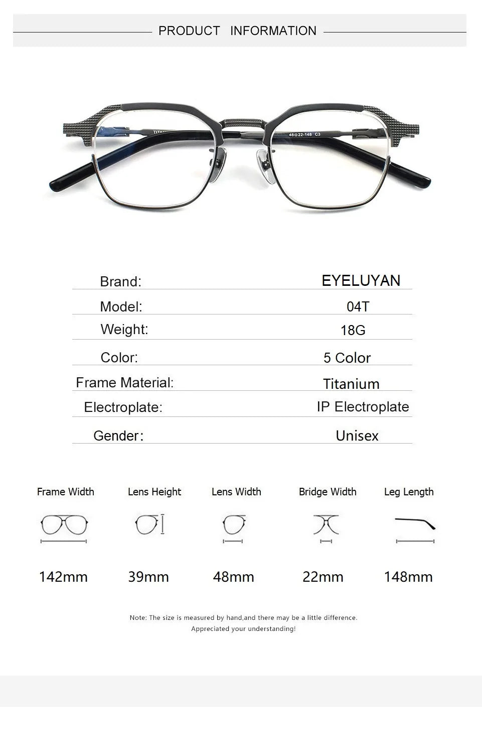 Eleccion Men's Full Rim Square Titanium Eyeglasses 94204 Full Rim Eleccion