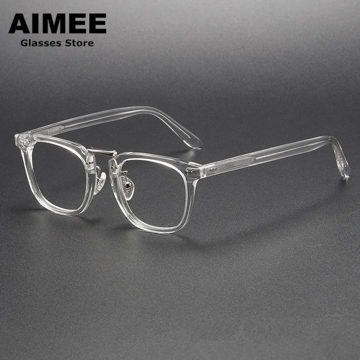 Aimee Unisex Full Rim Square Acetate Titanium Eyeglasses 8001 Full Rim Aimee Transparent  