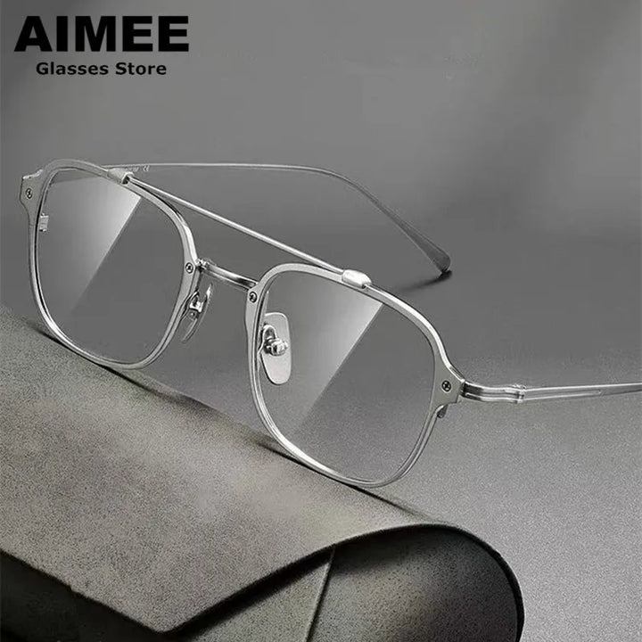 Aimee Unisex Full Rim Square Double Bridge Titanium Eyeglasses 541031