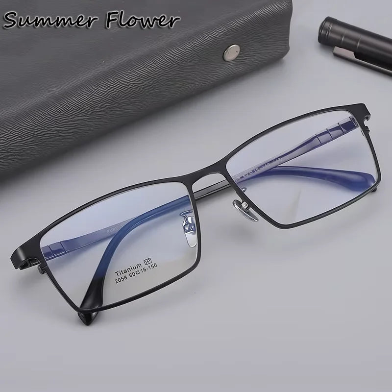 Summer Flower Men's Full Rim Polygon Square Titanium Eyeglasses 205844