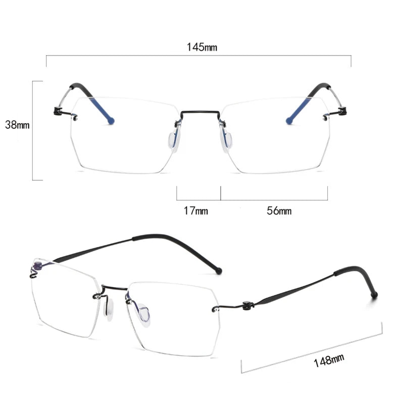 Hdcrafter Unisex Rimless Square Screwless Titanium Eyeglasses 5937 Rimless Hdcrafter Eyeglasses   