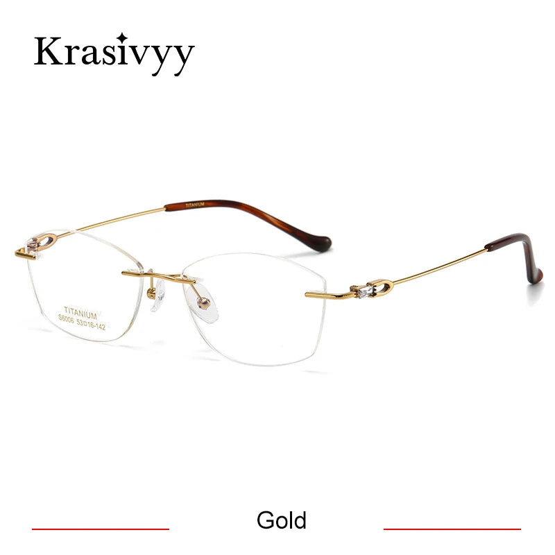 Krasivyy Women's Rimless Oval Titanium Eyeglasses 6006 Rimless Krasivyy Gold  