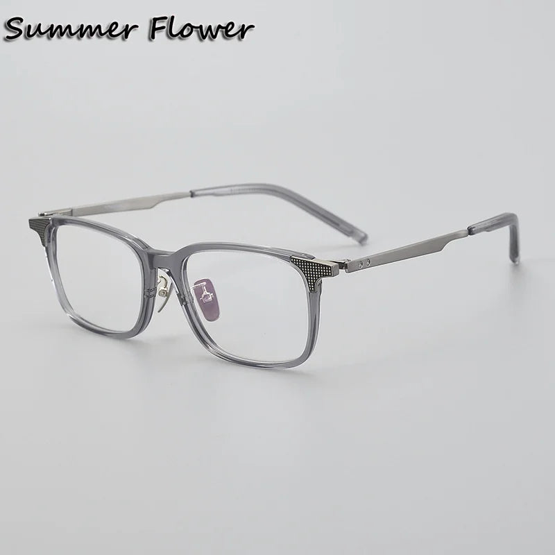 Summer Flower Men's Full Rim Square Acetate Titanium Eyeglasses 842090 Full Rim Summer Flower Gun Gray