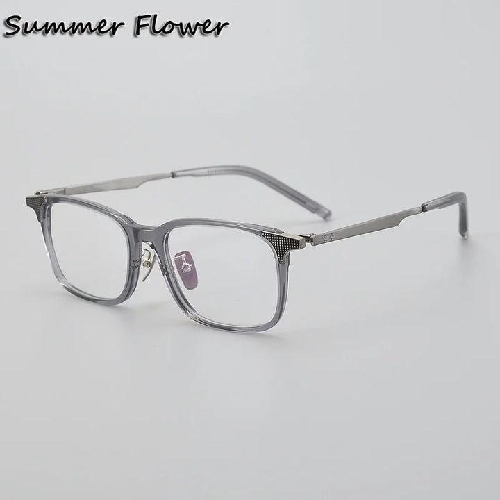 Summer Flower Men's Full Rim Square Acetate Titanium Eyeglasses 842090 Full Rim Summer Flower Gun Gray