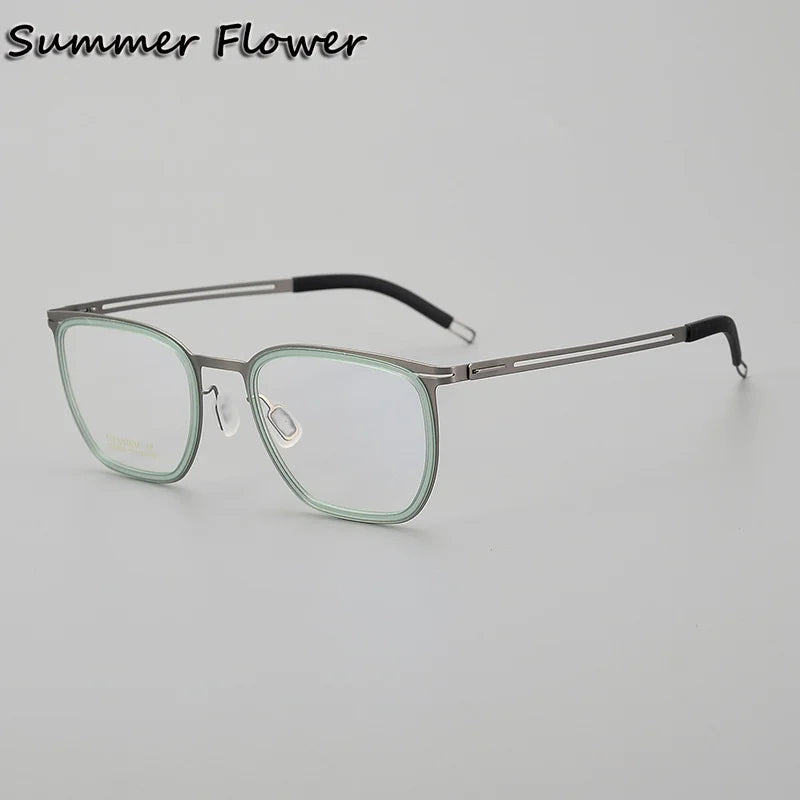 Summer Flower Women's Full Rim Square Acetate Titanium Eyeglasses 88814 Full Rim Summer Flower Gray