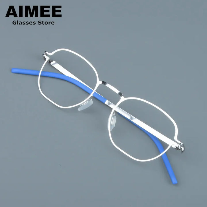 Aimee Women's Full Rim Polygon Oval Screwless Steel Eyeglasses 13546 Full Rim Aimee Silver  