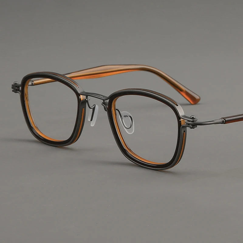 Black Mask Unisex Full Rim Polygon Acetate Titanium Eyeglasses 695861