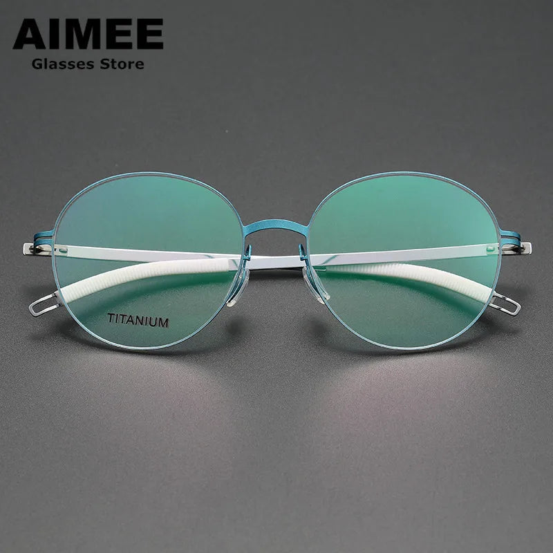 Aimee Unisex Full Rim Round Screwless Titanium Acetate Eyeglasses 2537 Full Rim Aimee Blue-Silver  