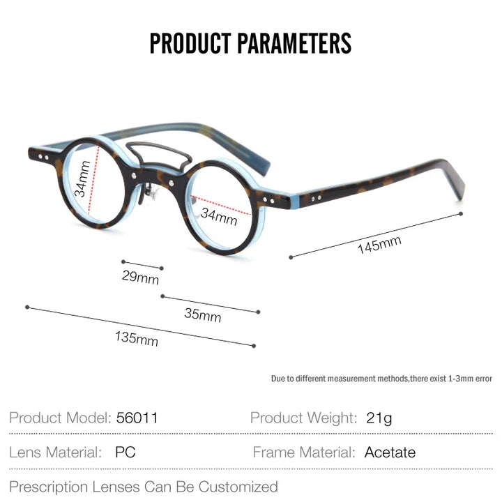 Muzz Women's Full Rim Round Double Bridge Titanium Acetate Eyeglasses 456011