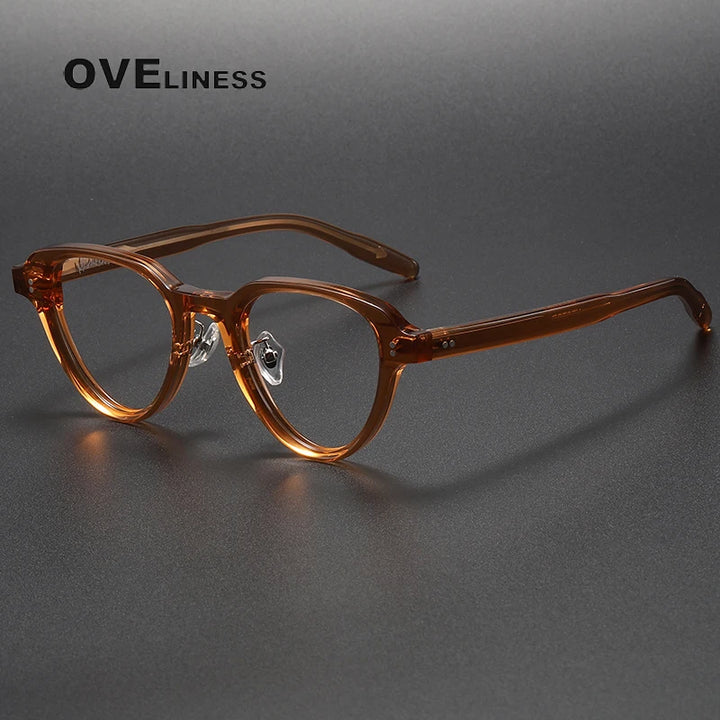 Oveliness Unisex Full Rim Flat Top Oval Acetate Eyeglasses V002 Full Rim Oveliness tea  