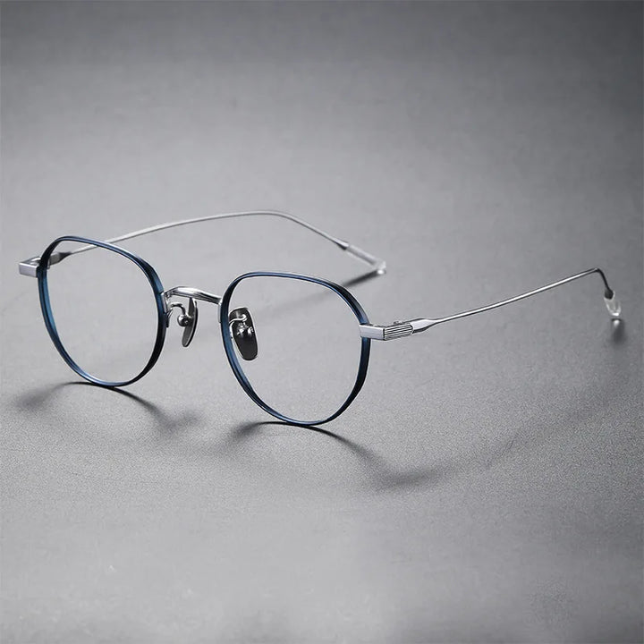 Aimee Unisex Full Rim Flat Top Round Titanium Eyeglasses 80803 Full Rim Aimee Blue-Silver  