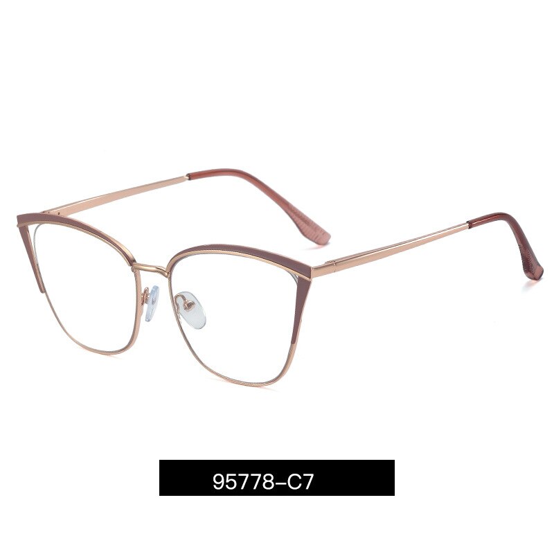 KatKani Women's Full Rim Square Cat Eye Alloy Eyeglasses  95778 Full Rim KatKani Eyeglasses RedBeanPasteC7  