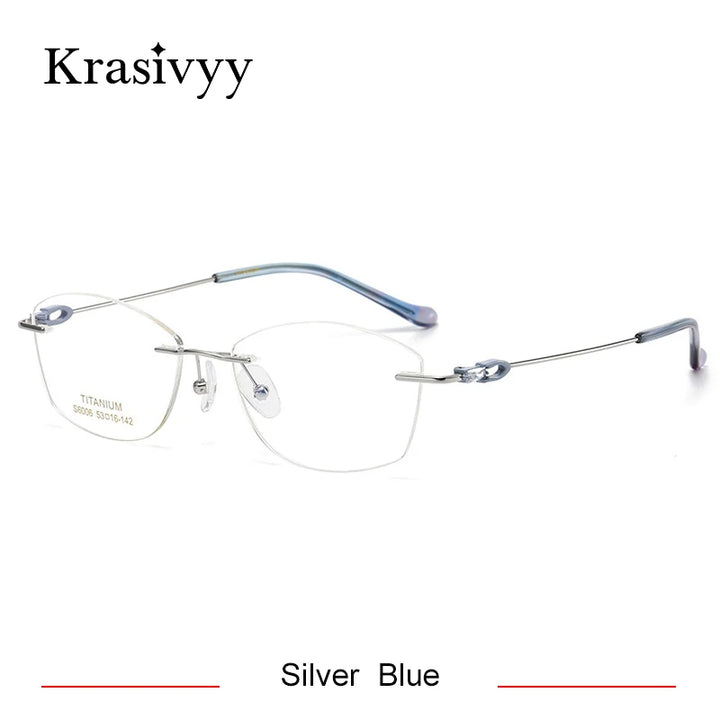 Krasivyy Women's Rimless Oval Titanium Eyeglasses 6006 Rimless Krasivyy Silver Blue  