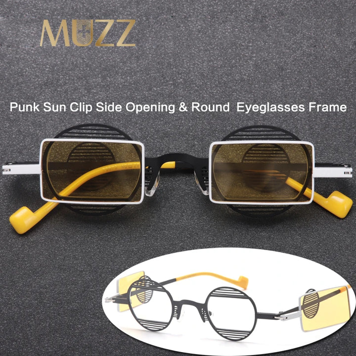 Muzz Unisex Full Rim Round Alloy Eyeglasses Fold Out Clip Sunglasses 76873 With Clip Ons Muzz