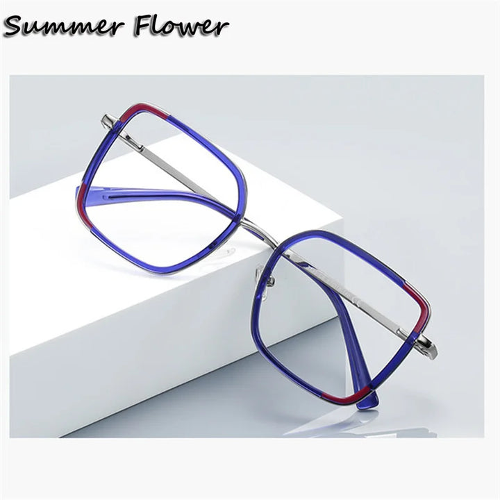 Summer Flower Women's Full Rim Square Tr 90 Titanium Eyeglasses 31354