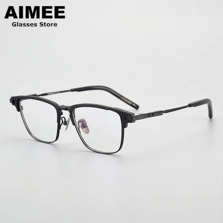 Aimee Unisex Full Rim Square Titanium Acetate Eyeglasses 94202 Full Rim Aimee Black