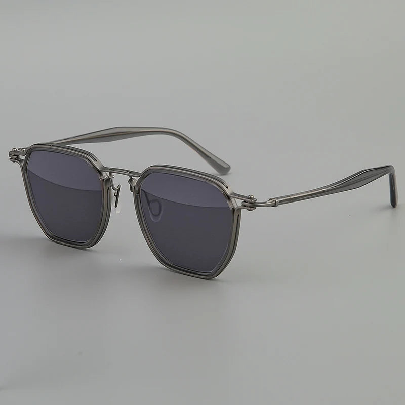 Black Mask Men's Full Rim Big Polygon Titanium Acetate Sunglasses 58672