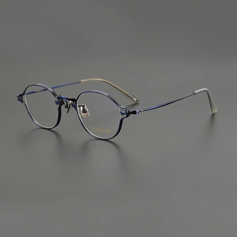 Gatenac Unisex Full Rim Round Small Titanium Eyeglasses Gxyj1199 Full Rim Gatenac Blue  