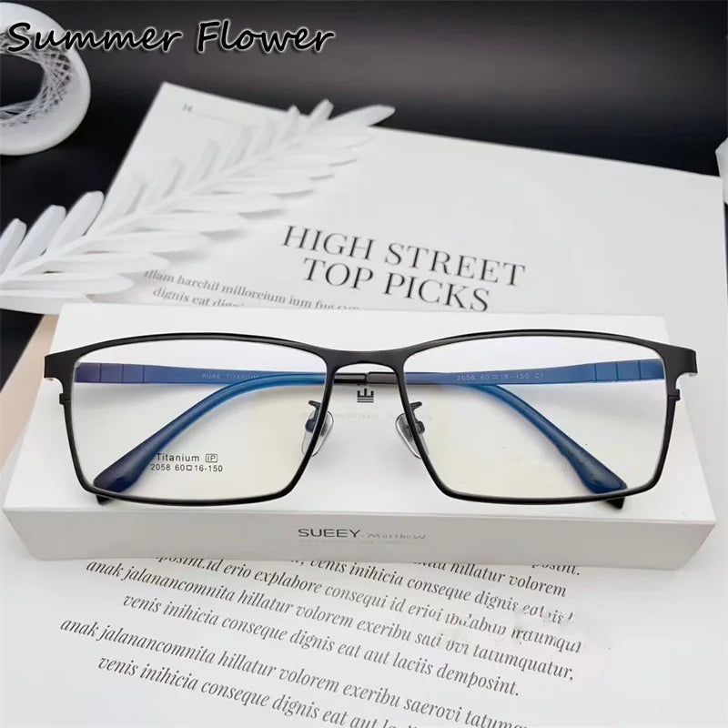 Summer Flower Men's Full Rim Polygon Square Titanium Eyeglasses 205844