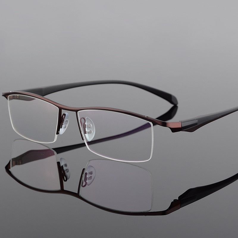 Hdcrafter Men's Semi Rim Square Tr 90 Titanium Eyeglasses 8011 Semi Rim Hdcrafter Eyeglasses Coffee  