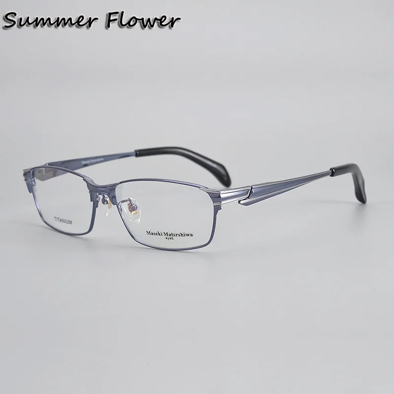 Summer Flower Unisex Full Rim Polygon Square Titanium Eyeglasses 81230 Full Rim Summer Flower Blue