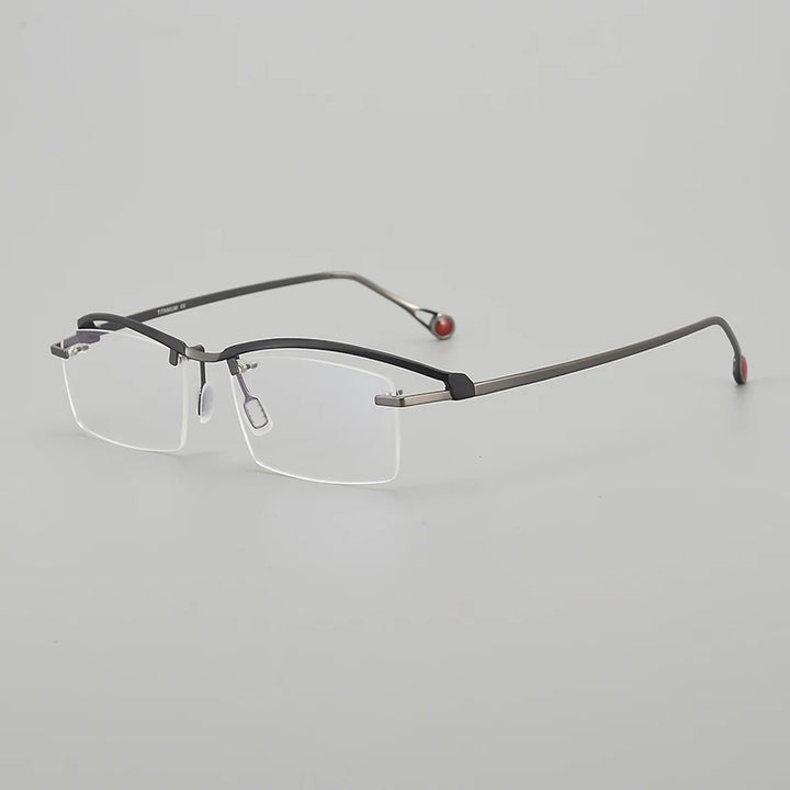 Muzz Unisex Semi Rimless Square Titanium Eyeglasses M0208 Semi Rim Muzz Black Gray  