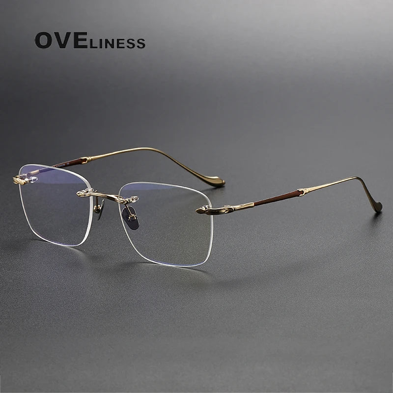 Oveliness Unisex Rimless Square Titanium Eyeglasses 80956 Rimless Oveliness brown gold  