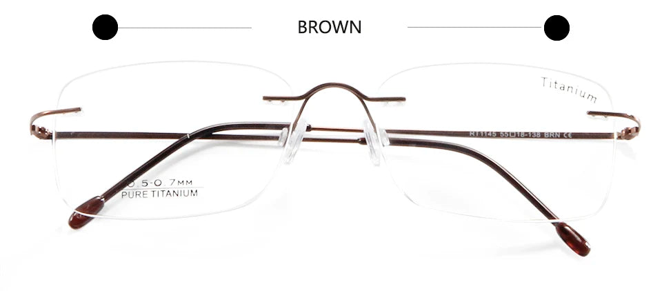 Esnbie Unisex Rimless Oval Rectangle Titanium Eyeglasses 11451 Rimless Esnbie BROWN  