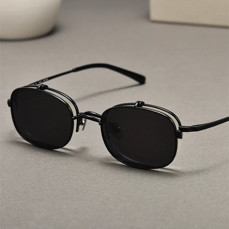 Black Mask Unisex Semi Rim Rectangle Titanium Eyeglasses Clip On Sunglasses K15 Sunglasses Black Mask Black  