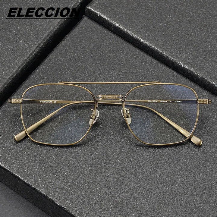 Eleccion Unisex Full Rim Square Double Bridge Titanium Eyeglasses 4015