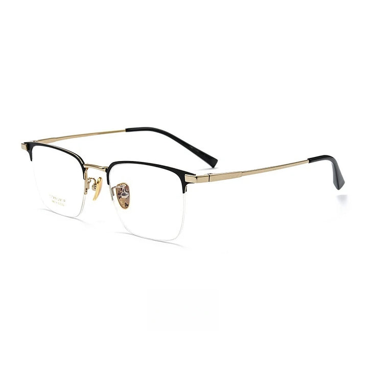 Yimaruili Unisex Semi Rim Square Titanium Eyeglasses 26014 Semi Rim Yimaruili Eyeglasses Black Gold