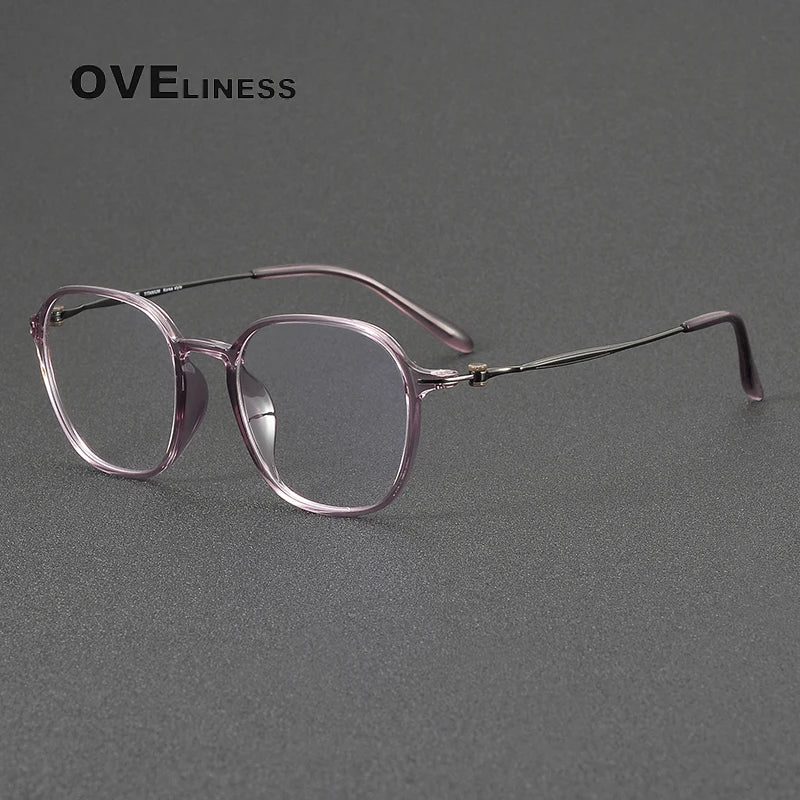 Oveliness Unisex Full Rim Square Oval Acetate Titanium Eyeglasses 8665 Full Rim Oveliness purple gun  