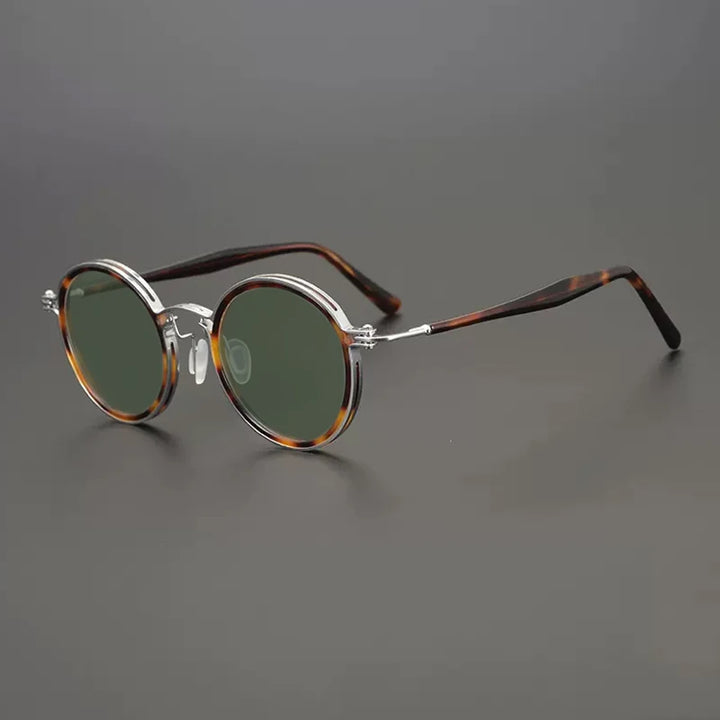 Gatenac Unisex Full Rim Round Polarized Acetate Titanium Sunglasses Mo10  FuzWeb  Silver Green  