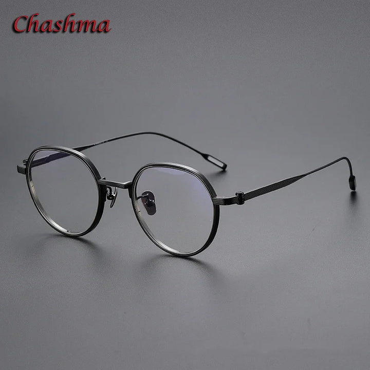 Chashma Ochki Unisex Full Rim Flat Top Round Titanium Eyeglasses 42161