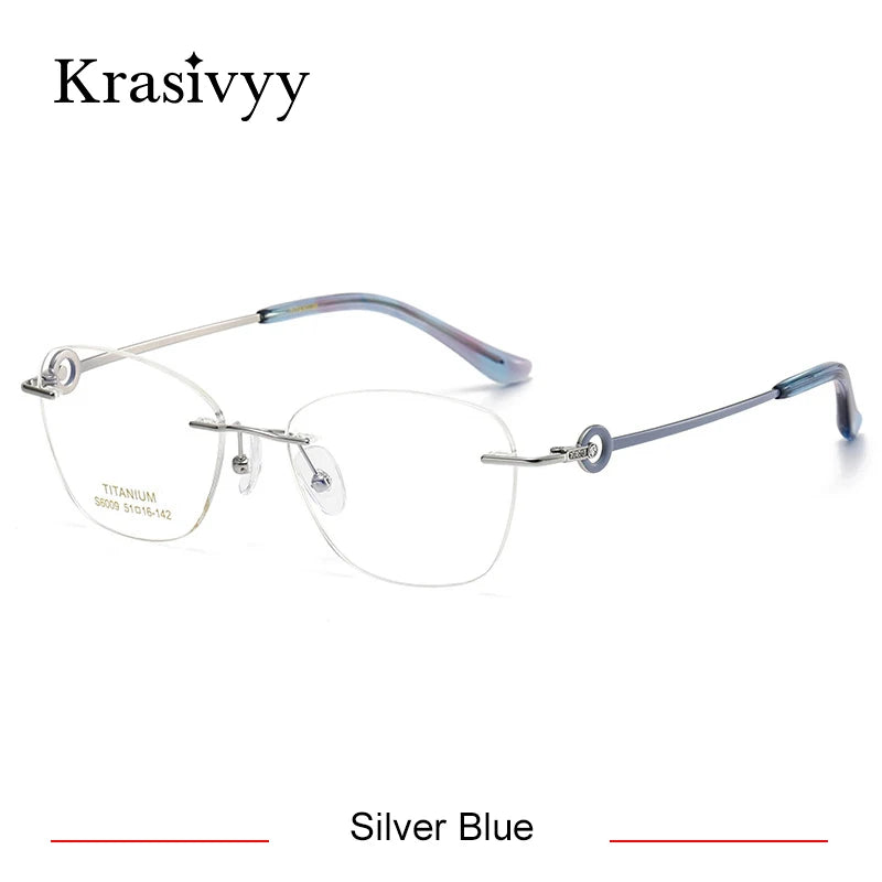 Krasivyy Women's Rimless Oval Titanium Eyeglasses 6009 Rimless Krasivyy Silver Blue  