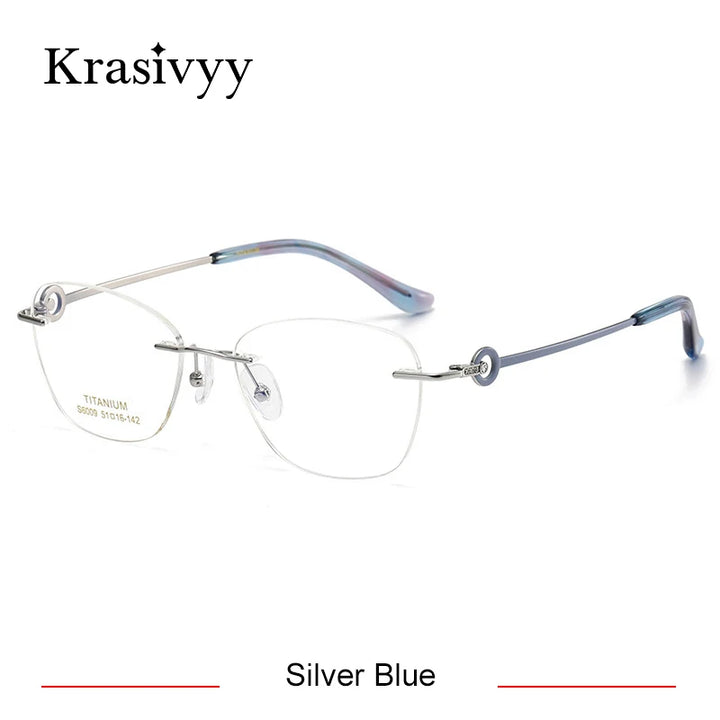 Krasivyy Women's Rimless Oval Titanium Eyeglasses 6009 Rimless Krasivyy Silver Blue  