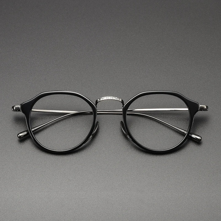 Black Mask Men's Full Rim Flat Top Oval Titanium Acetate Eyeglasses 4213 Full Rim Black Mask Black-Gray  