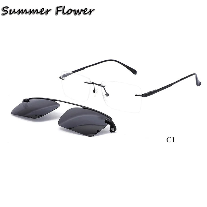 Summer Flower Unisex Rimless Square Alloy Eyeglasses Clip On Sunglasses 30674