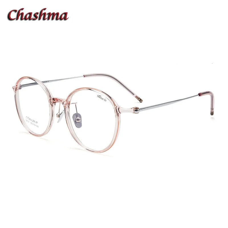 Chashma Ochki Women's Small Full Rim Round Tr 90 Eyeglasses L9101 Full Rim Chashma Ochki Transparent Pink  