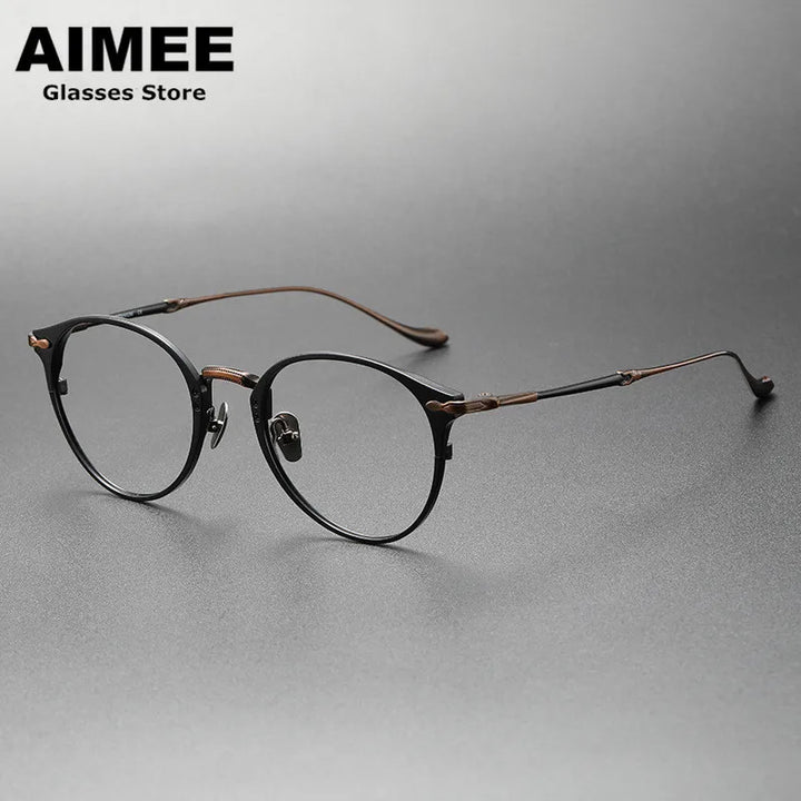 Aimee Unisex Full Rim Oval Round Titanium Eyeglasses 3112 Full Rim Aimee Black-Bronze  