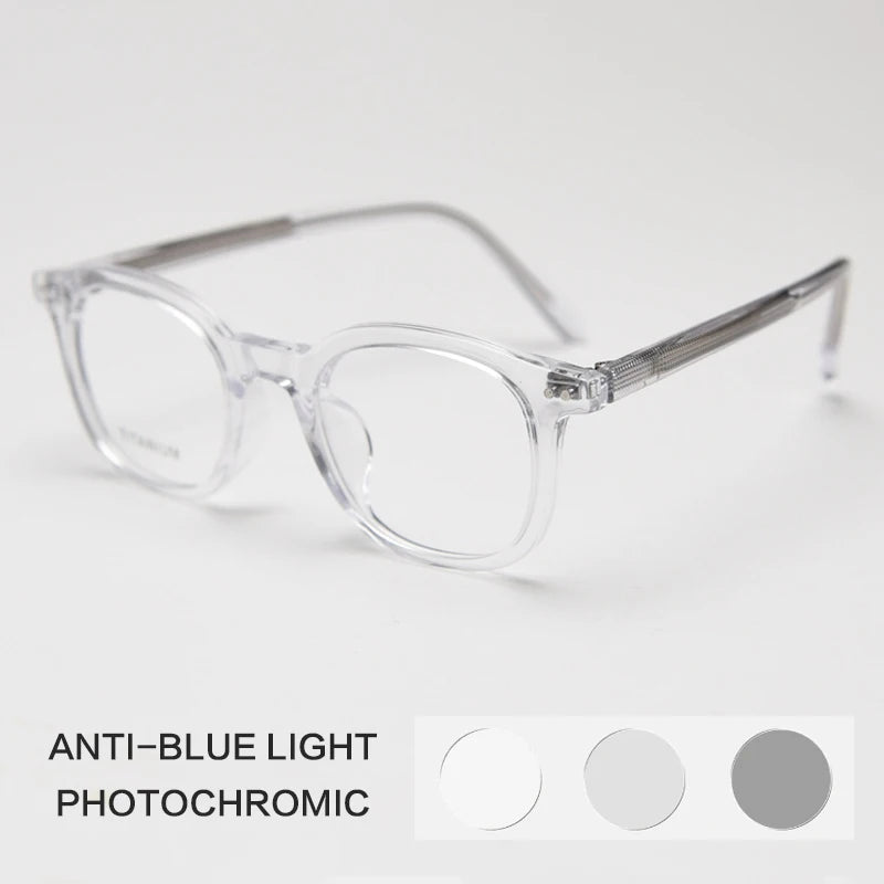 Gatenac Unisex Full Rim Square Tr 90 Titanium Photochromic Reading Glasses 98598