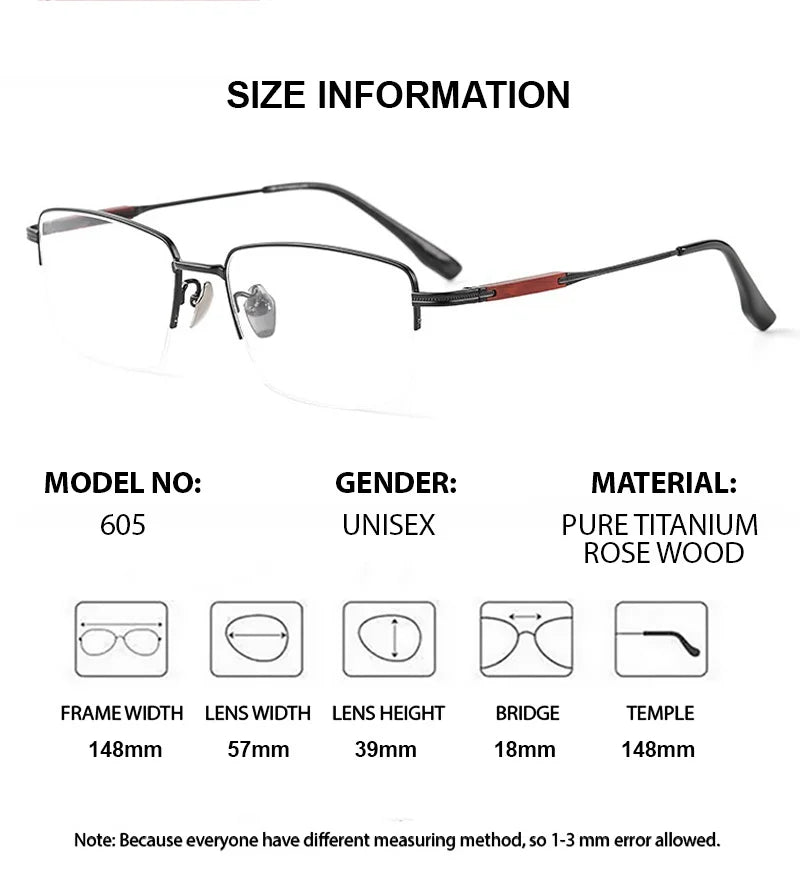 Summer Flower Men's Semi Rim Square Titanium Eyeglasses 611605